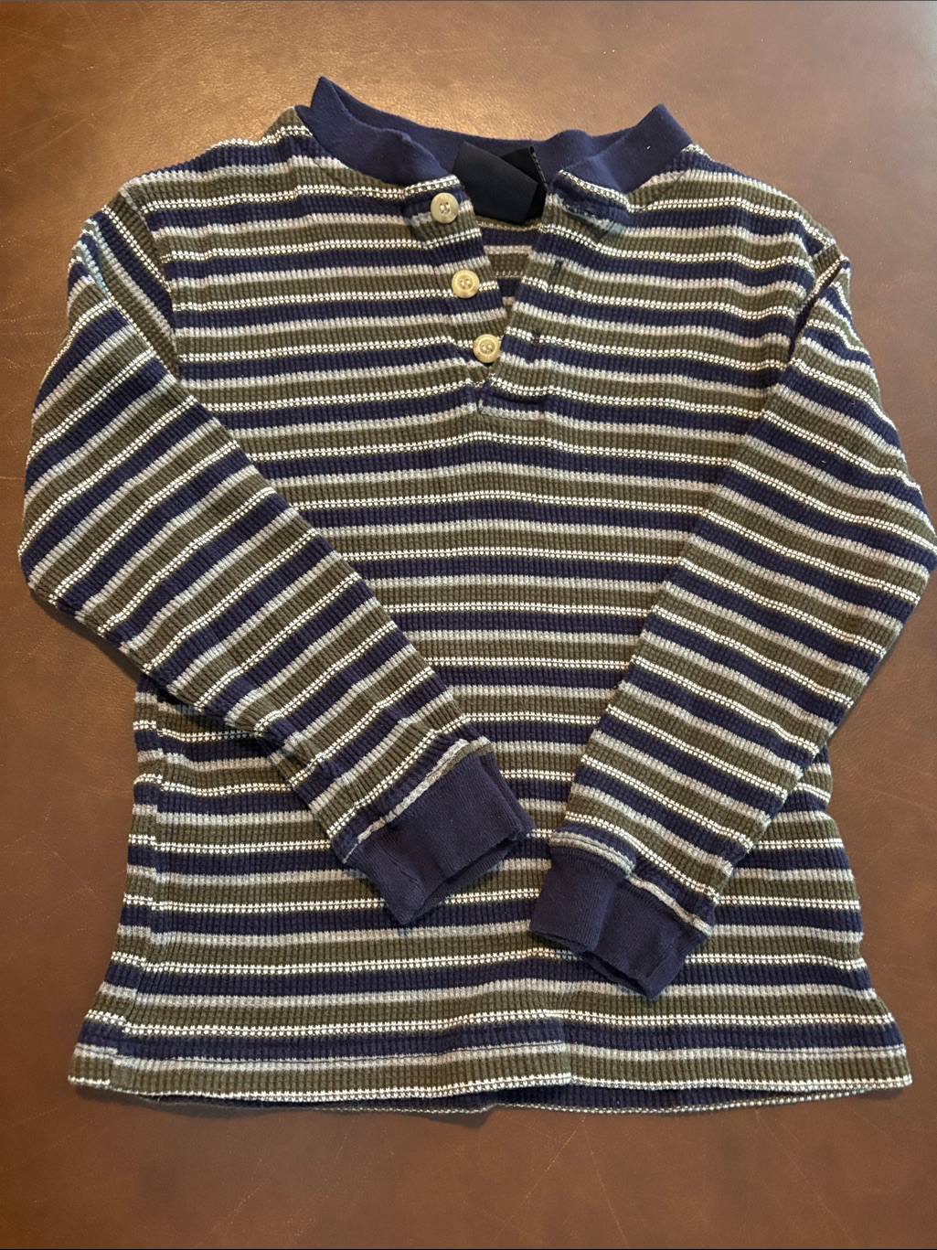 Route 66 Navy, Olive & White Striped Long-Sleeve Henley